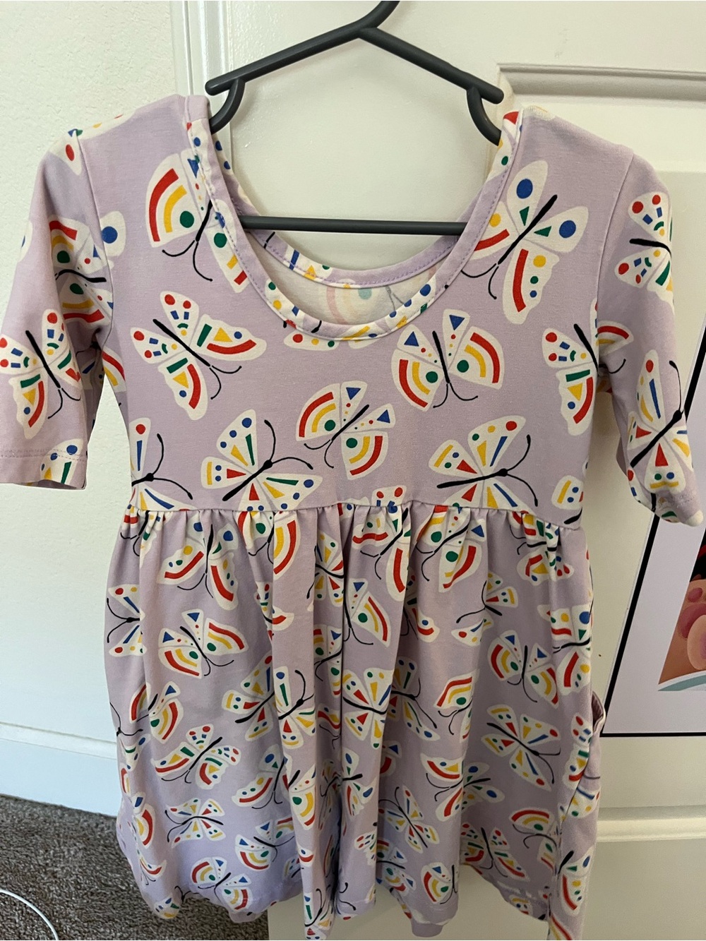 Hanna Andersson Girls Lavender Rainbow Butterfly Twirl Dress Size 5